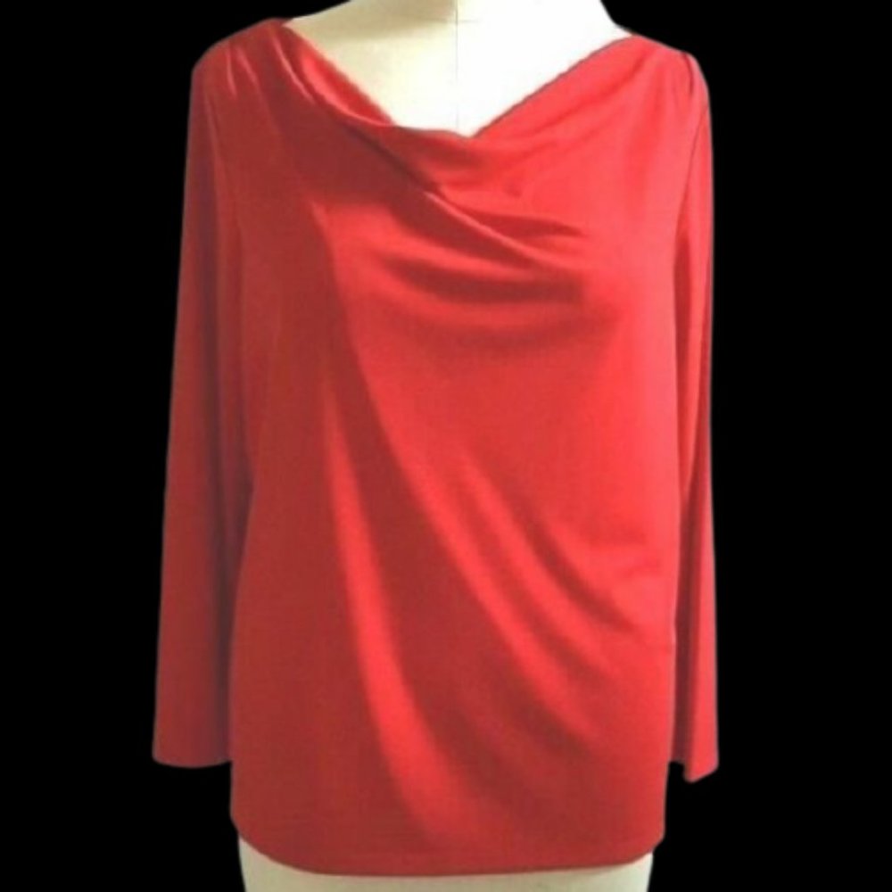 DKNYC Drape Front Long Sleeve Red Top